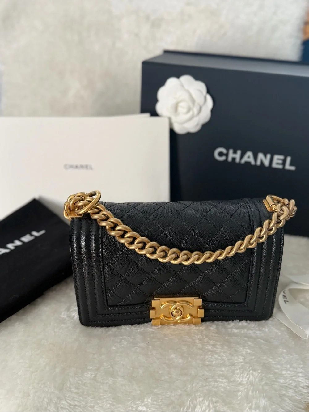 CHANEL Boy Small Black Caviar leather